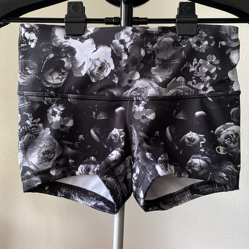 Champion Women's Black and White Floral Athletic Shorts